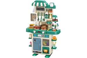 Deejoy Kitchen Playset,48Pcs for Boys and Girls, Kitchen Toys with Realistic Lights&Sounds, Simulation of Spray and Play Sink, Pretend Play Food with Toddler