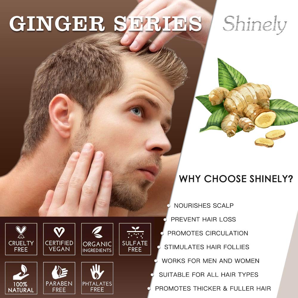 Shinely Hair Growth Shampoo - With Ginger Oil /Herbal Ingredients for Hair Loss and Thinning Hair - Fights Hair Loss, Promotes Hair Growth - No Sulfates - All Hair Types, Men & Women (8.5 Fl Oz/250mL): Beauty