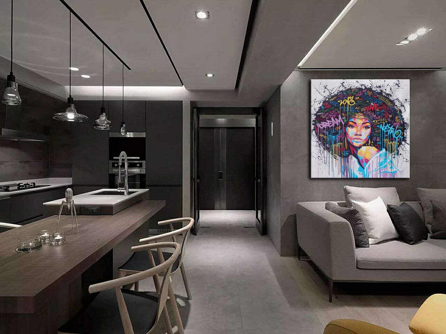 African American Black Art Canvas Bedroom Home Decor Wall Art Canvas Painting Graffiti Abstract Style Poster Print Painting Decoration Living Room Framed Ready To Hang 24wx24h Artwork 01 Home Kitchen Wall Art