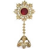 Needzo Personal Small Solid Brass Reliquary, Ornate Monstrance Display, Catholic Religious Gift, 7.67 Inches