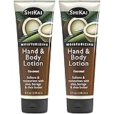 ShiKai Coconut Hand & Body Lotion (8oz, Pack of 2) | Daily Moisturizing Skincare for Dry and Cracked Hands | With Aloe Vera & Vitamin E