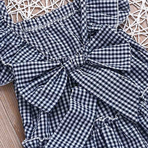 Tantisy ♣↭♣ Baby Girl Dresses 6M-24M Fashion Kids Ruffled Sleeve Plaid Princess Party Casual Dress Patchwork Sundress Blue