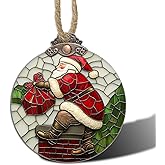 AMDERVEN Stained Glass Christmas Decorations, Santa Claus Climbing The Chimney Suncatcher for Window Christmas Tree Hanging Ornaments Sun Catcher Xmas Decor Gifts for Women Men Mom Nana Friend
