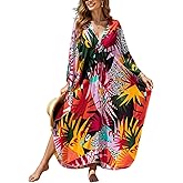 NFVNKJ Kaftan Dresses for Women Plus Size Caftan Swimsuit Cover Up, Boho Beach Dress with Batwing Sleeves