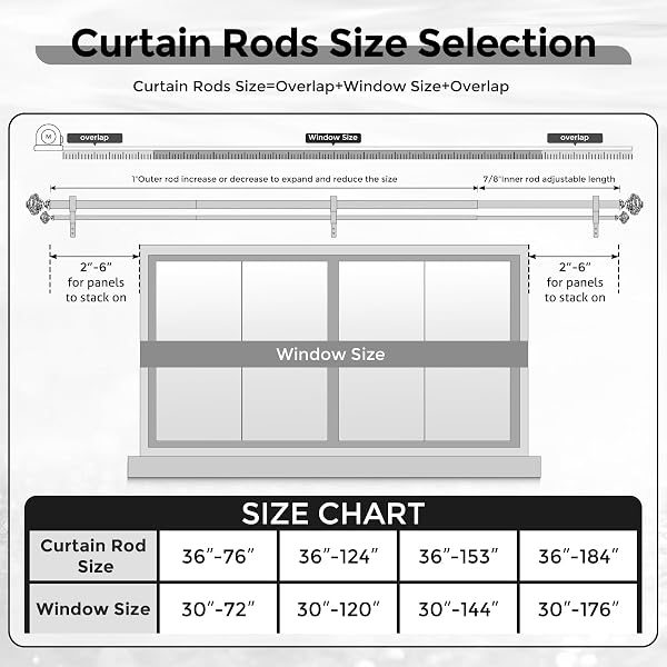 WOLISTSA BLACK DOUBLE CURTAIN ROD 36-184 INCH DECORATIVE CRYSTAL DUAL RODS