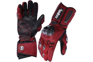 Harssidanzar Leather Motorcycle Gloves for Men and Women,Powersports Carbon Fiber Knuckle Protection Motorbike Gloves KM045