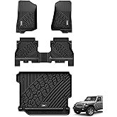 3W Floor Mats&Cargo Liner Fit for Jeep Wrangler JL 2018-2025 2026 Unlimited 4-Door Sahara Willys Rubicon Without Subwoofer (Non JK or 4XE) All-Weather TPE Floor Liner and Trunk Full Set Car Mats