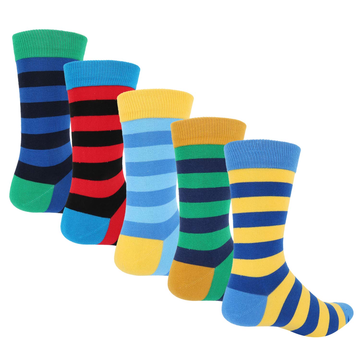 Happypop 5 Pair Mens Designer Striped Socks Cotton Rich Colorful Patterned Casual Dress Socks