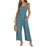 ANRABESS Women Summer Casual Dressy Sleeveless Smocked Wide Leg Linen Jumpsuits Rompers 2026 Trendy Travel Outfit Pocket