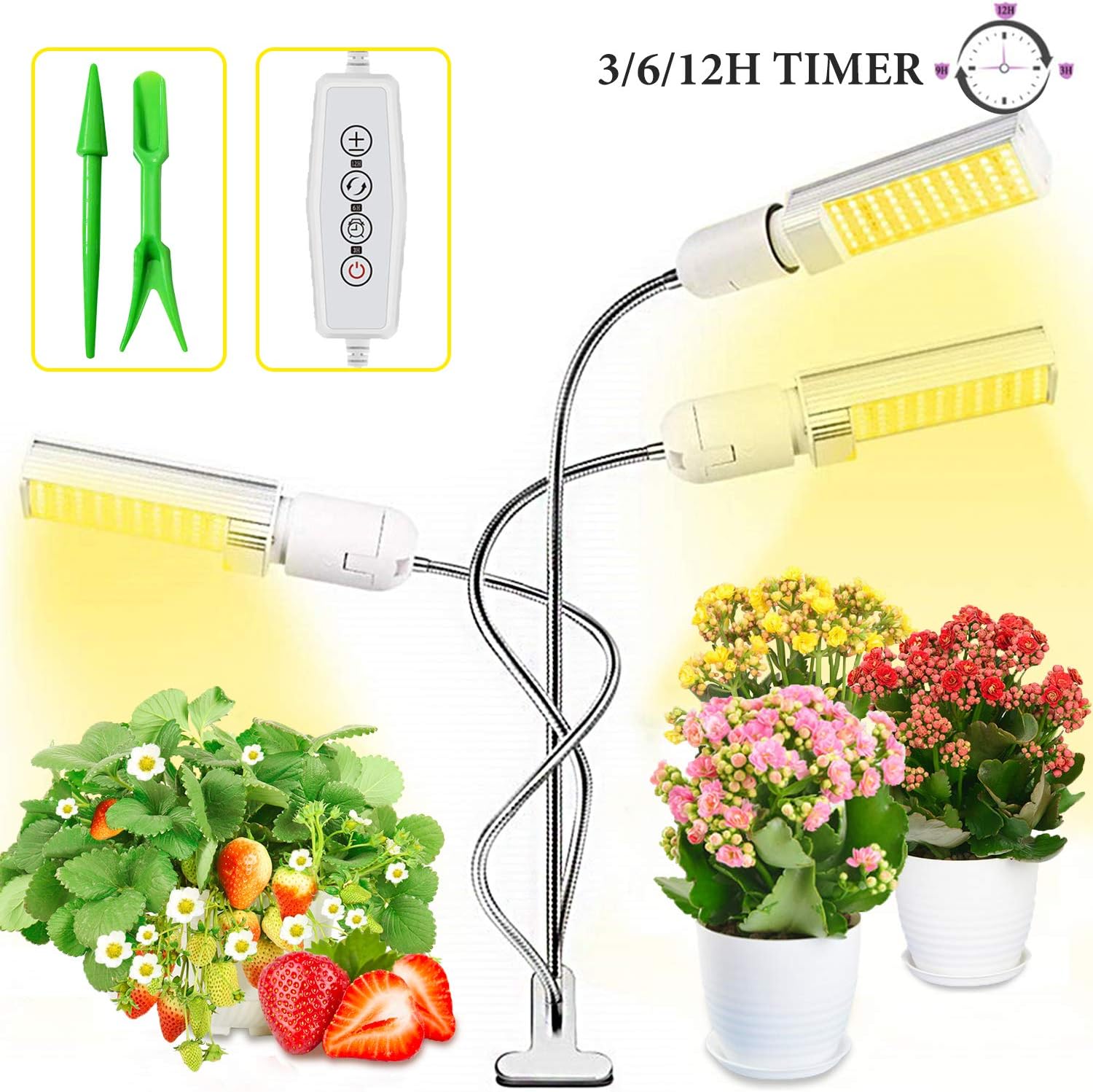 LED Grow Light for Indoor Plants, 68W Sunlike Full Spectrum Grow Lamp, Triple Head Plant Light for Seedling Growing Blooming Fruiting, with Auto ON/Off Timer, 3/6/12H Timing, 5 Dimmable Levels