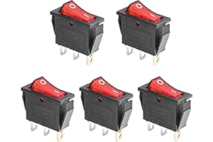 QTEATAK 5Pcs AC 250V/15A, 125V/20A Red Light Illuminated LED On/Off SPST 3 Pin 2 Position Mini Boat Rocker Toggle Switch Snap for Car Boat