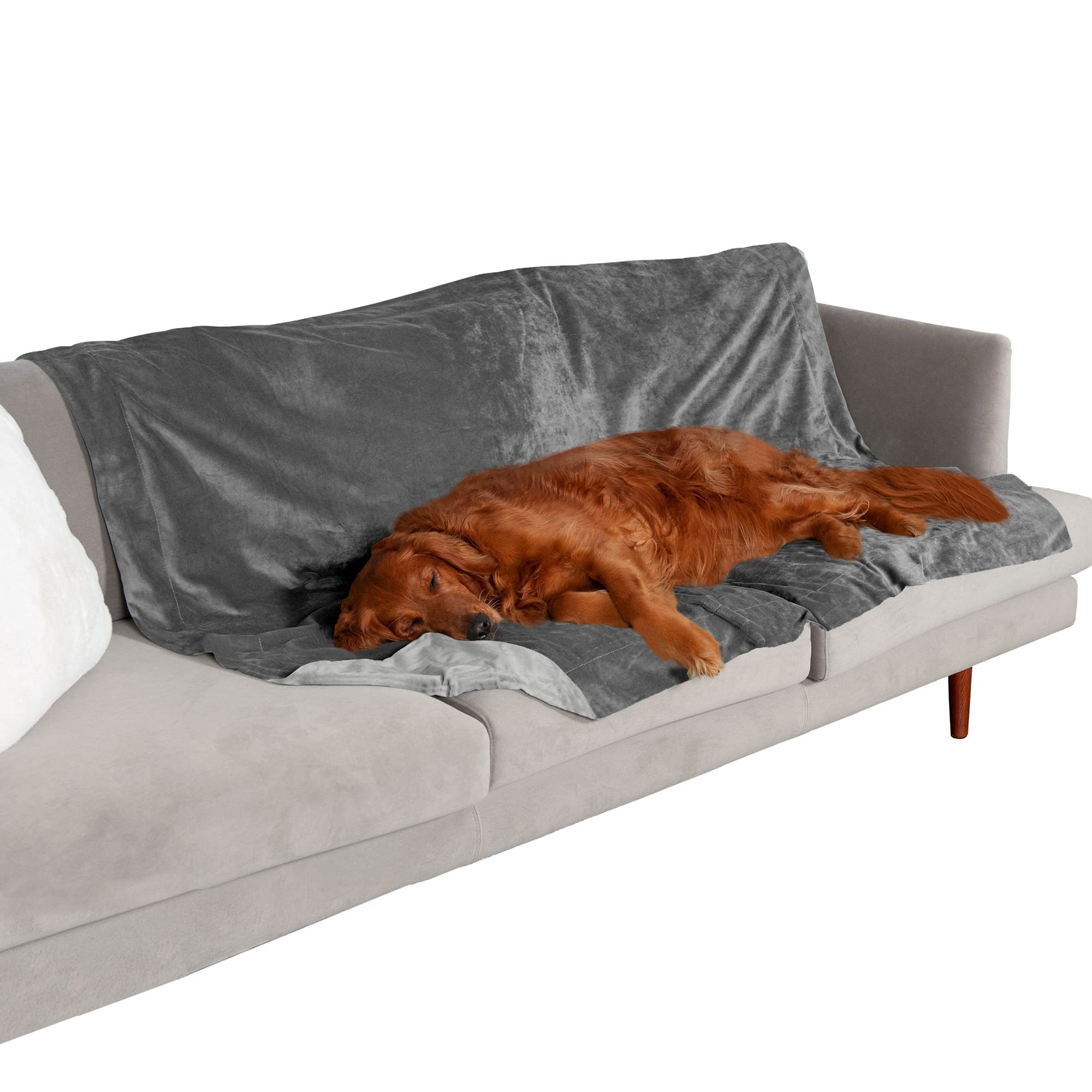 Furhaven XL Waterproof Two-Tone Luxe Velvet Dog Blanket, Washable - Granite Gray, Extra Large