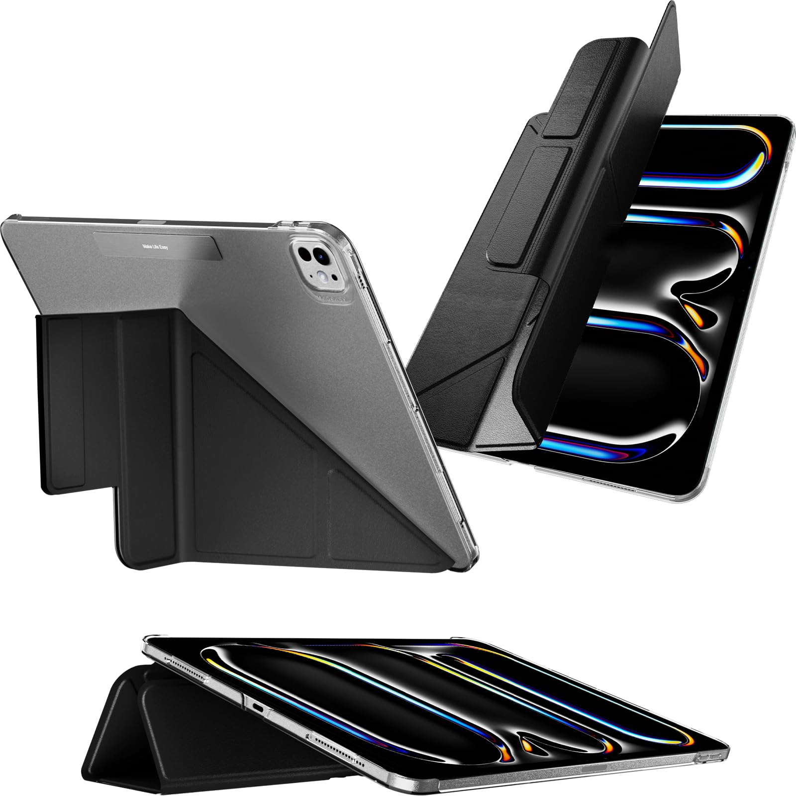 Photo 1 of MAGEASY Case for iPad Pro 13" - Folio Case with Multi-fold, Multi-Angle Stand, Apple Pencil Holder, Stain-Resistant, Compatible with iPad Pro 13'' (2024, M4) - Facet | Black