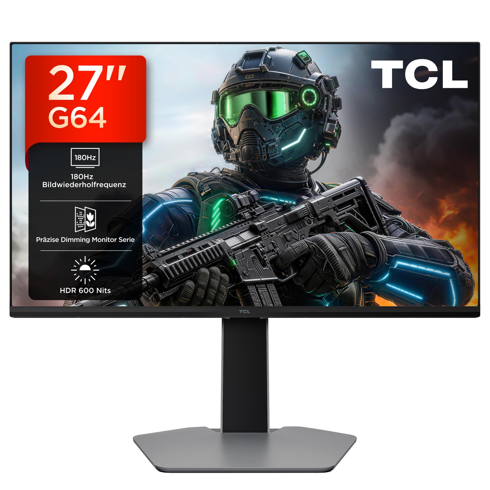 TCL Gaming Monitor 27 Zoll QD-Mini-LED 27G64, QHD-Auflösung, 180Hz, Fast-HVA-Panel, HDR 600 nits, 1ms GTG Reaktionszeit, AMD Freesync, Kompatibilität mit G-Sync