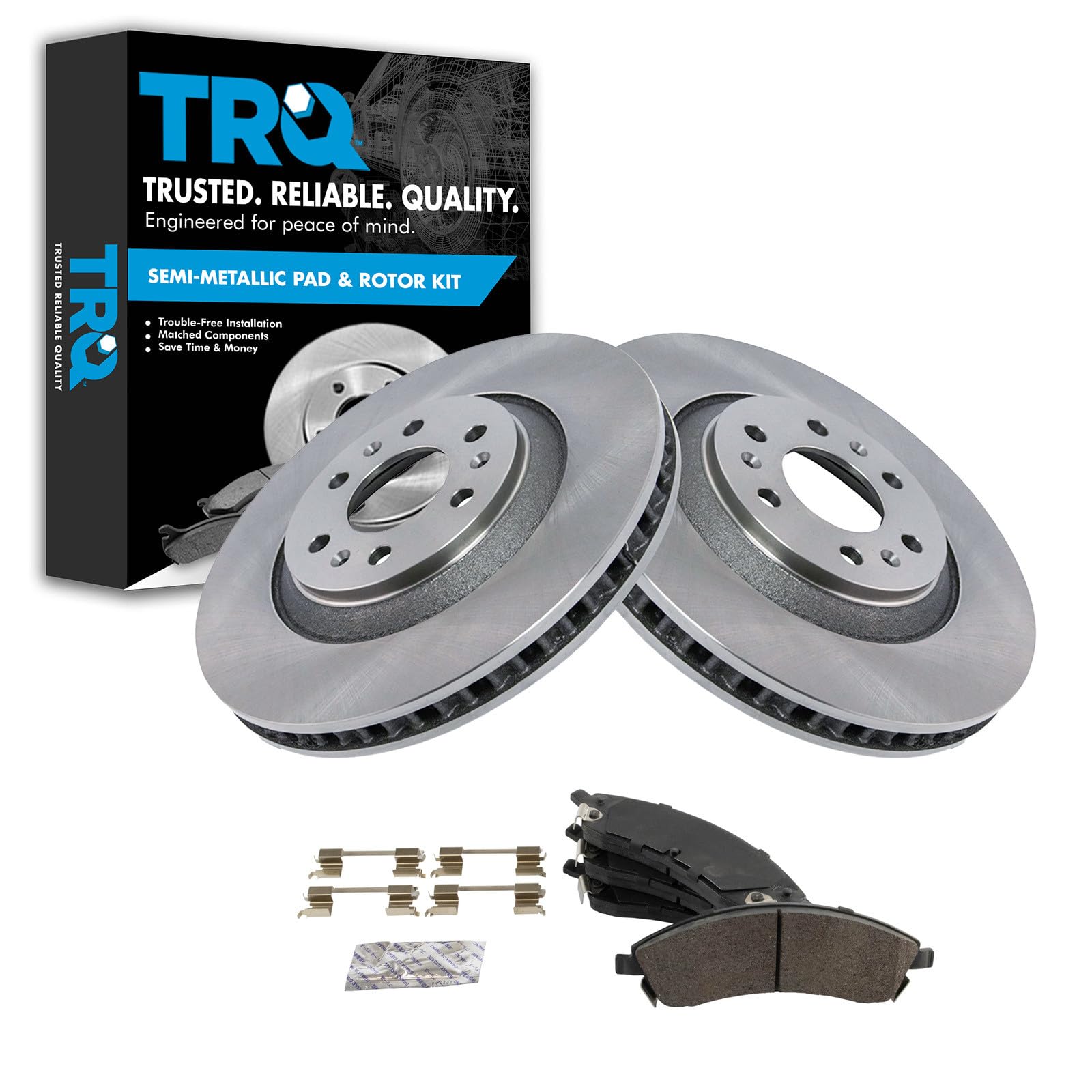 TRQ Front Brake Pad and Rotor Set Semi Metallic Vented Rotors Compatible with 2004-2009 Cadillac SRX 17 Inch Wheels Image