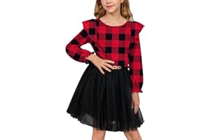 BesserBay Christmas Girls Ruffle Trim Sleeve Shirt Xmas Buffalo Plaid Casual Top 6-14 Years