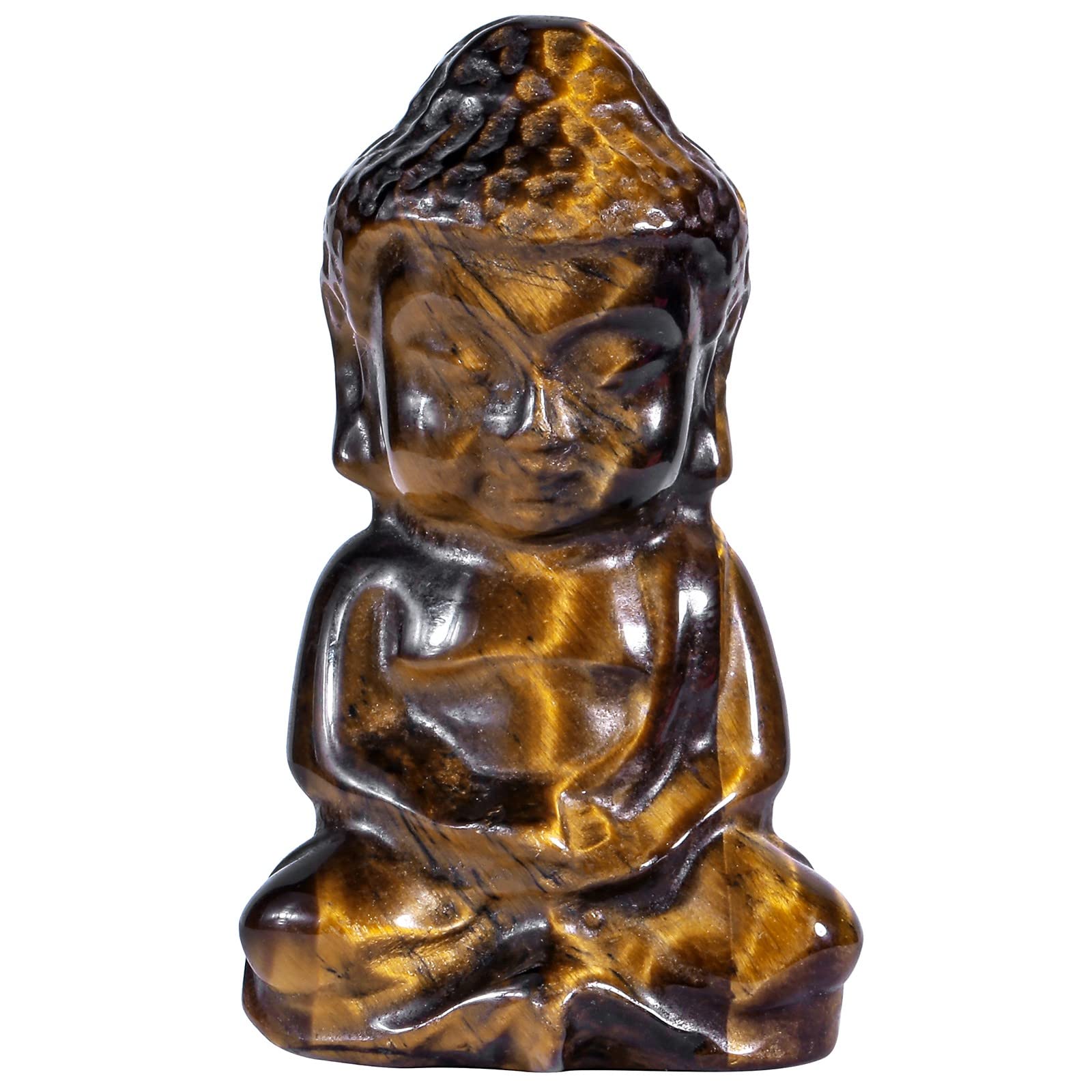 KYEYGWO Crystal Baby Buddha Statue for Feng Shui Decor Natural Stone Portable Mini Buddha Figurine for Meditation Prayer Protection, Tiger's Eye Stone