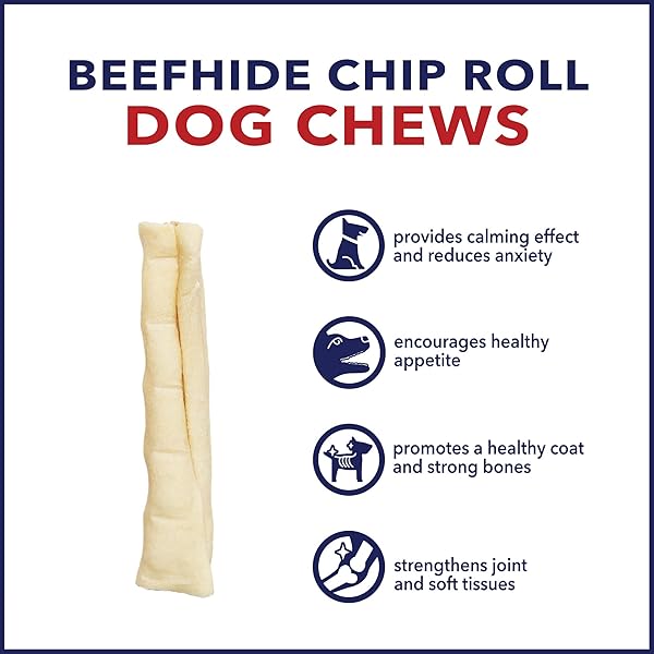 PET FACTORY 100% MADE IN USA BEEFHIDE 5″ CHIP ROLLS DOG CHEW TREATS – NATURAL FLAVOR, 18 COUNT/1 PACK