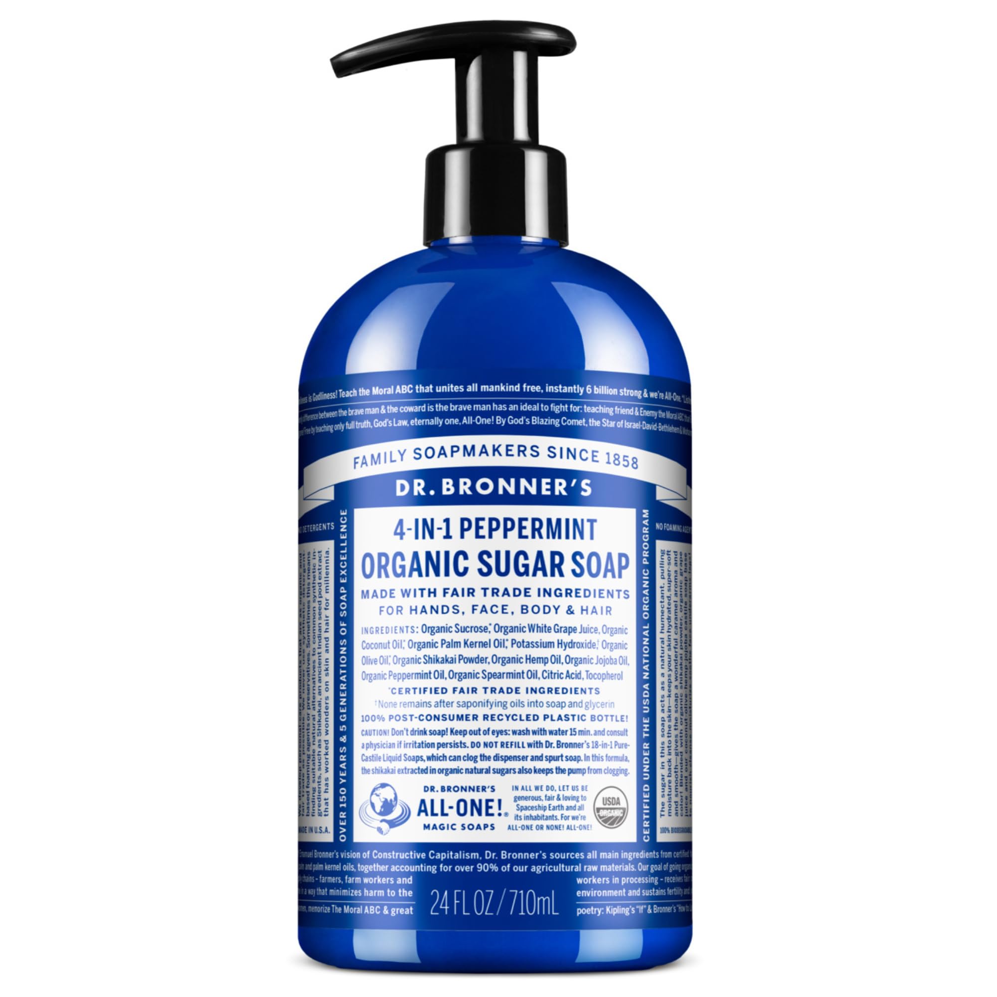 Dr. Bronner's Peppermint Organic pump Soap 710 ml (Packaging may vary)