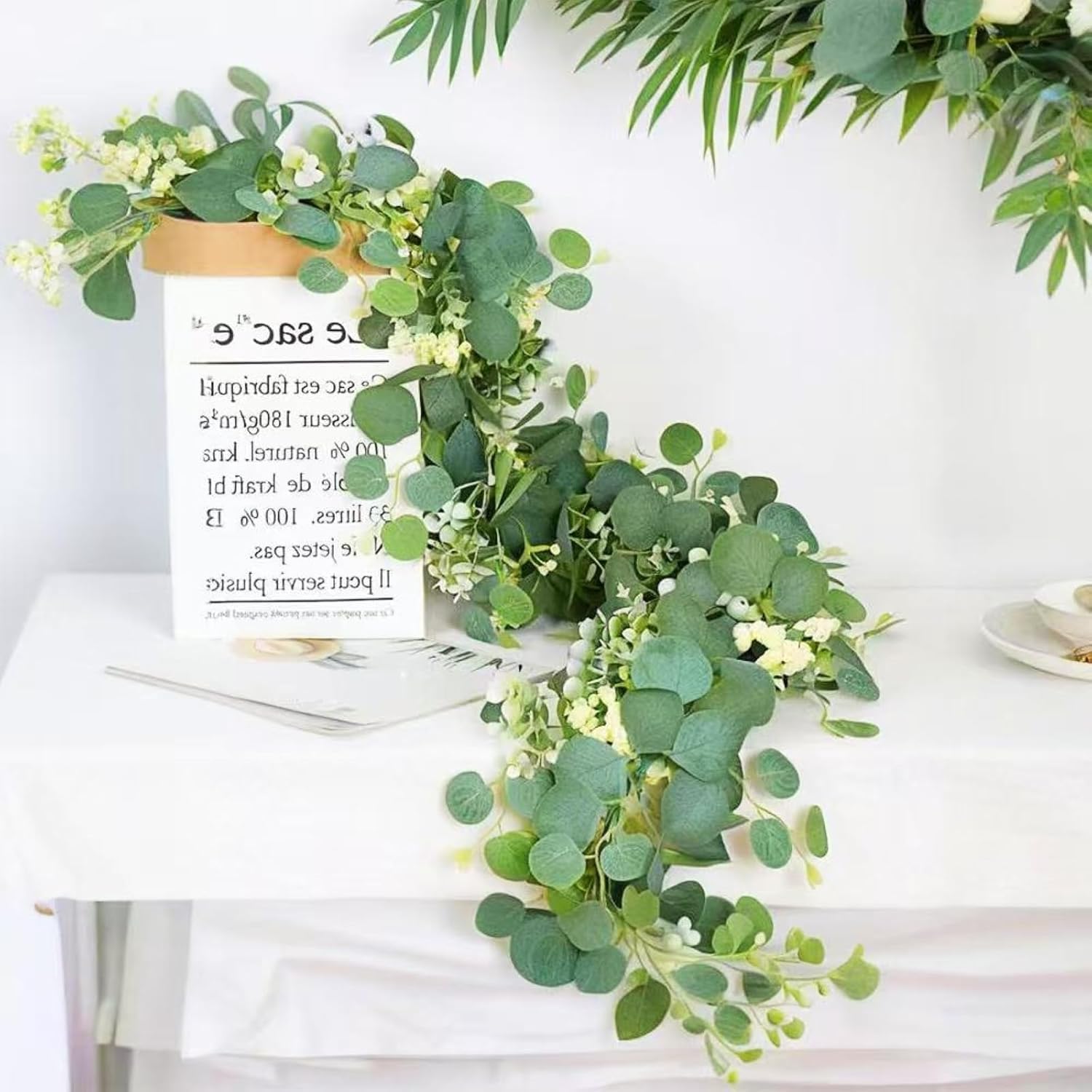 Photo 1 of 5.9ft Faux Eucalyptus Garland, Artificial Vines Hanging Eucalyptus Leaves Greenery Garland for Wedding Backdrop Arch Wall Decor,Table Runner Indoor Outdoor