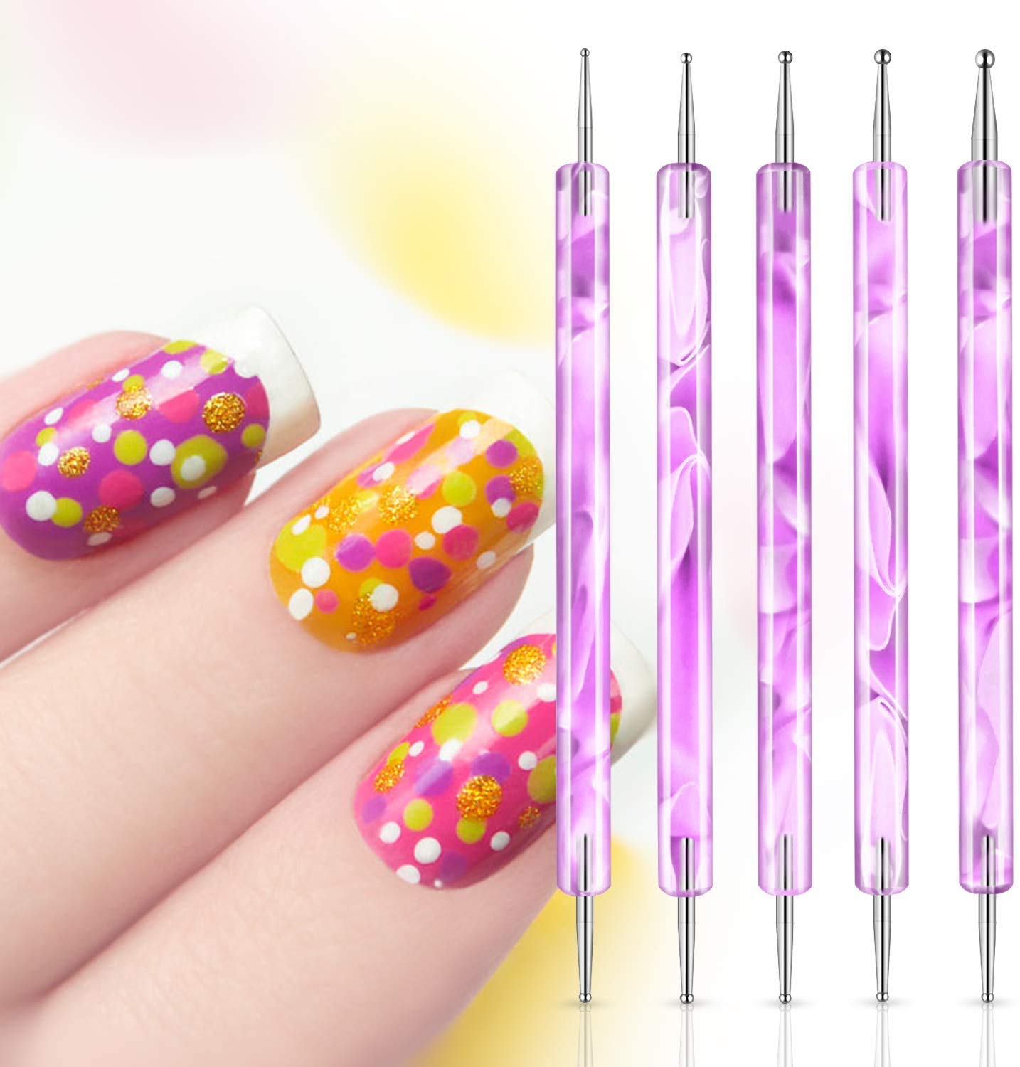 Dotting Painting Pen, Double Ended Nail Art Dotting, Dotting Pen Tool/Marbleizing Tool/Nail Art DIY Decoration Tool, nail polish paint manicure dot nail art set