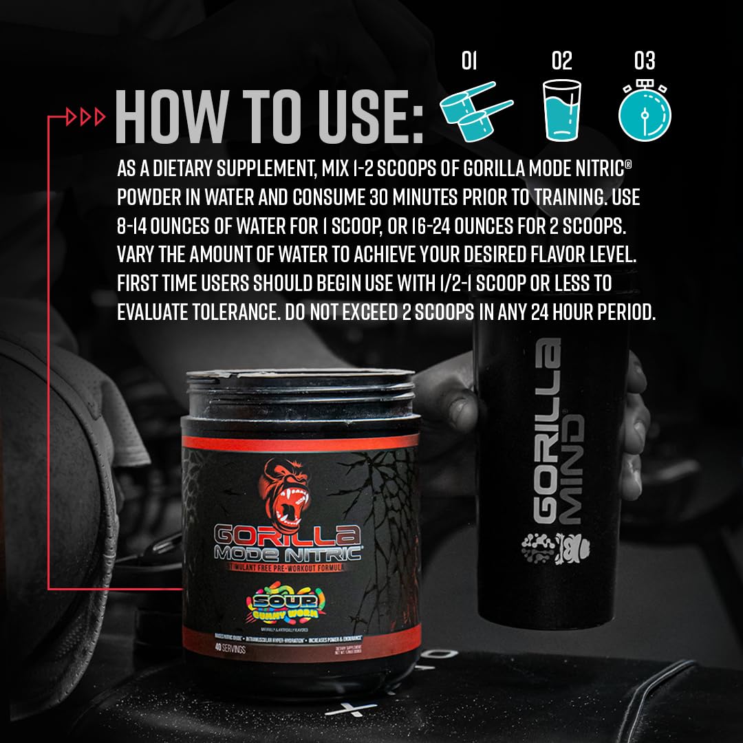 Gorilla Mode Nitric Upgraded Stimulant Free Pre-Workout - Best Tasting and Most Effective Stimulant Free Pre-Workout/Massive Pumps  Vasodilation  Power / 776 Grams (Cherry Blackout)