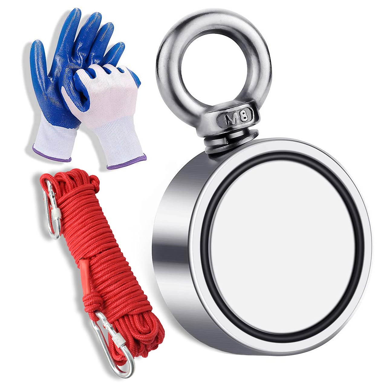 FINDMAG Magnet Fishing, Magnet Kit, 660 lb(300 kg) Pulling Force Double Sided N52 Strong Fishing Magnets with Rope, Round Neodymium Magnets for Salvage in River - Diameter 60mm