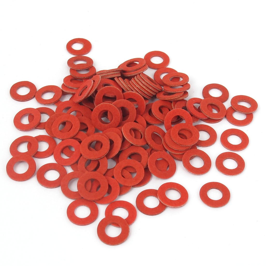 sourcing map 4mmx8mmx0.8mm Fiber Insulating Gasket Flat Washer Red 100pcs