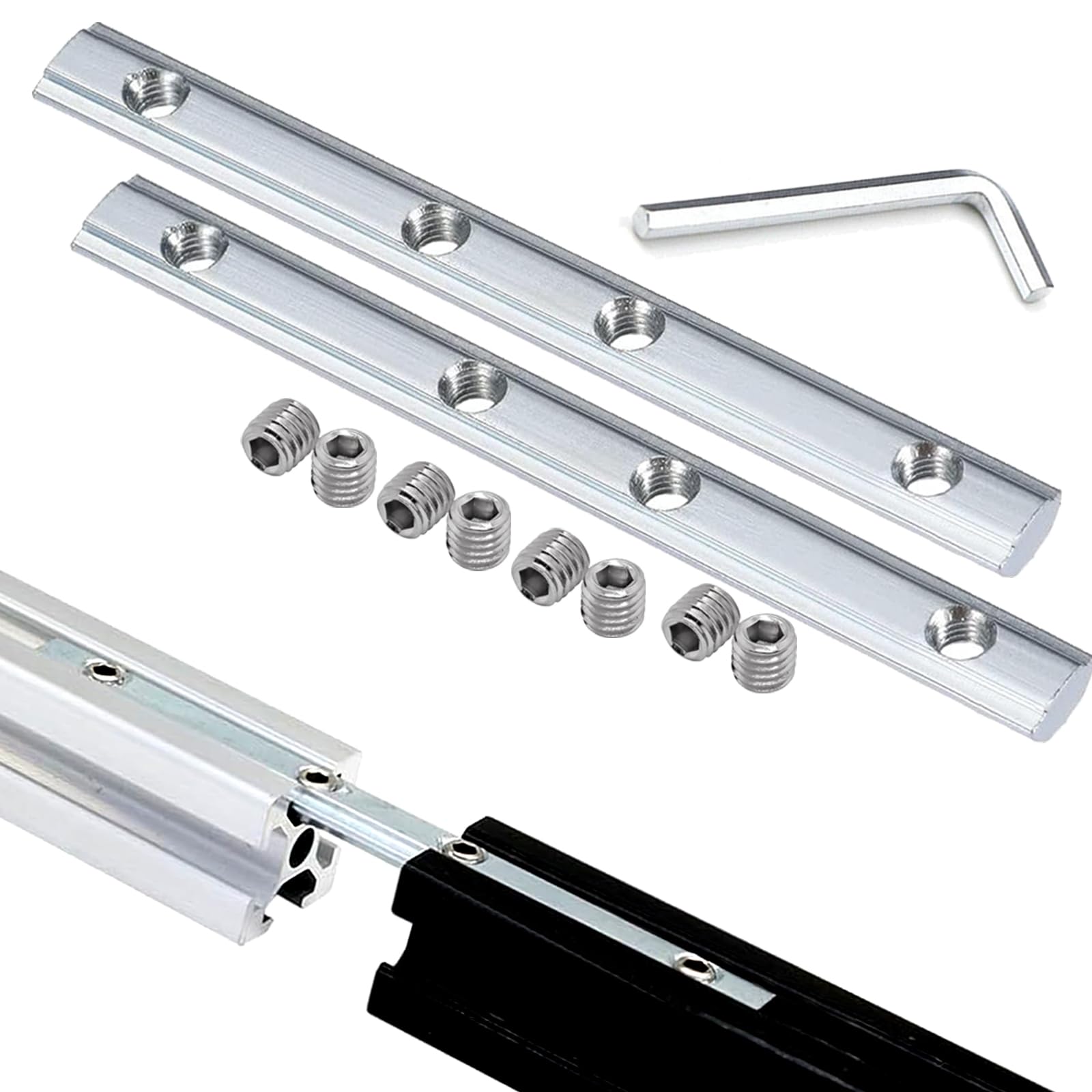 2 Pcs Straight Line Track Connectors with Screws, L-type wrench, 180mm Aluminium Extrusion Profile Joint Inside Connectors Straight Line Connector for 4040 Series T Slot 8mm Aluminum Extrusion Profile