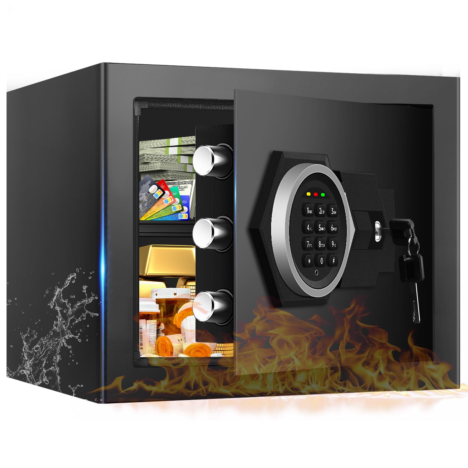 Photo 1 of 1.3 Cub Small Safes for Home Use Fire and Water Proof, Anti-Theft Digital Security Safe Box With Combination Lock, Smart Alarm System & Removable Shelf, Anti-Theft Fireproof Safe for Cash Documents