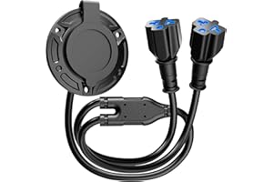 GODETON Heavy-Duty 20A 125V AC Port Plug, 12AWG RV Shore Power Inlet Plug with Dual 5-in-1 T-Blade Adapter, 17" Cord AC Power Inlet Socket Plug for RV Trailer Boat Outdoor Electrical Receptacle