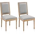 Furniliving French Country Dining Chairs Set of 2, Upholstered Dining Room Chairs with Back Farmhouse Kitchen Chairs for Living Room, Kitchen, Restaurant (LightGrey-Square)