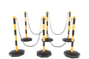 Outspurge 6 Pack Traffic Delineator Post Cone with Fillable Base, Crowd Control Barricade, Safety Cones, Adjustable Delineator Post Traffic Cones with 5.4FT Chain Outdoor and Indoor (Yellow+Black)