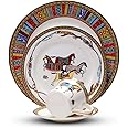 16-piece bone china dinnerware set for 4, red horse pattern round dinner plates, fine dish set for 4 with coffee cup for dinning, suitable for microwave,oven,dishwasher (dinneware set for 4 people)