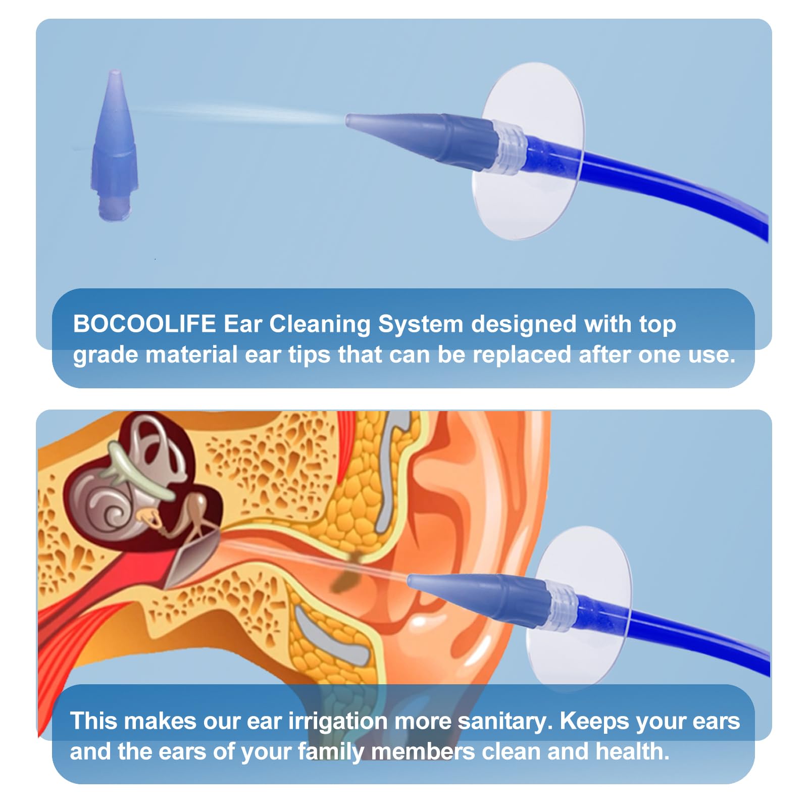 BOCOOLIFE Ear Wax Removal Kit - Safe & Effective Ear Cleaning System Cleaner with 3 Replacement Tips, Manual Flush Washer for Gentle Wax Remover, Includes Wash Basin for Easy Irrigation and Flushing