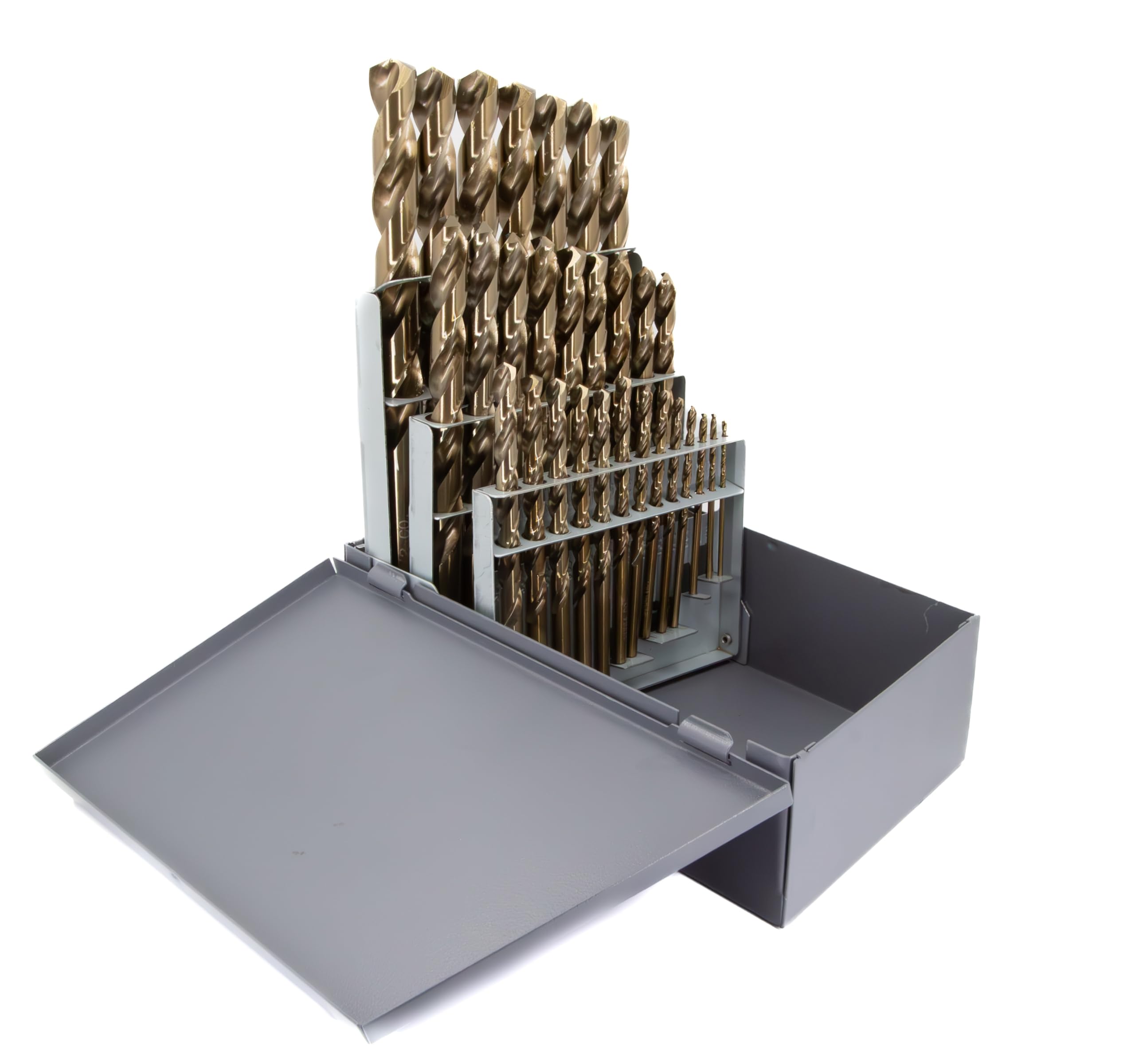 Drill America D/A29J-CO-SET 29 Piece Cobalt Steel Jobber Length Drill Bit Set in Metal Case, Gold Oxide Finish, Round Shank, Spiral Flute, 135 Degrees Split Point (Pack of 1)