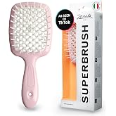 Janeke Superbrush Detangling Brush for Soft Smoothing Hair Brushing with Anti-Static Bristles - Vented Wet Hair Brush for Blow Drying Use - Perfect for Curly, Thick, Wavy, Fine Hair Types (Pink)