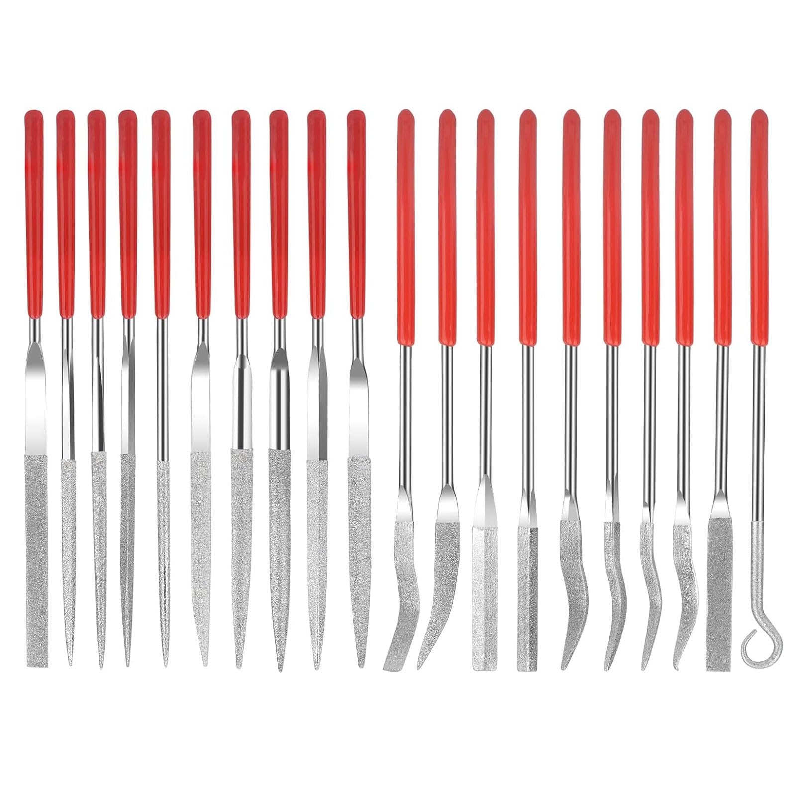 GIONAR 20Pcs Diamond Needle File Set, 140mm Needle Files, Mini Diamond File, Small Files for Metal, Various Shapes, for Metal Jewelry Glass Stone Wood Carving Precision Cutting Engraving