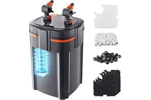 VEVOR 343GPH Canister Filter, 4-Stage External Aquarium Filter with Timed Light, Powerful Pump, Water Circulation Cleaning with Media for Large Fish Tanks & Aquariums Up to 125 Gallons, for Freshwater