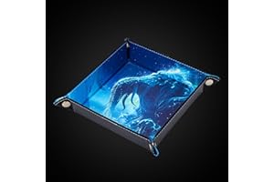 KSNDie Dice Rolling Tray D&D Folding Square DND Dice Trays PU Leather Desk Organizer Accessory Case for Desktop Storage and RPG Board Games, Jewelry Valet Tray for Women and Men