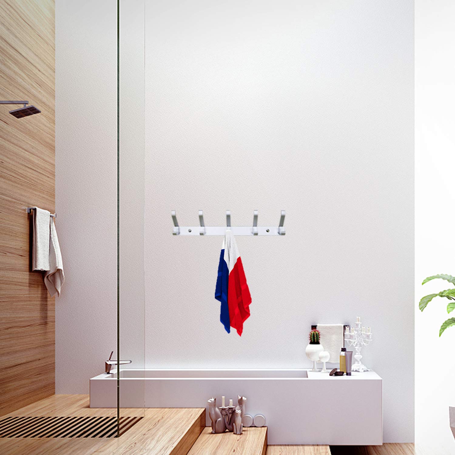 Wall Mounted Coat Rack - Coat Hook Rack Rail Hanger to Hang Coat Clothes, Hat, Towel, Key - Modern Heavy Duty 10 Hooks for Entryway, Kitchen, Bathroom, Door, Closet Room 2 Packs