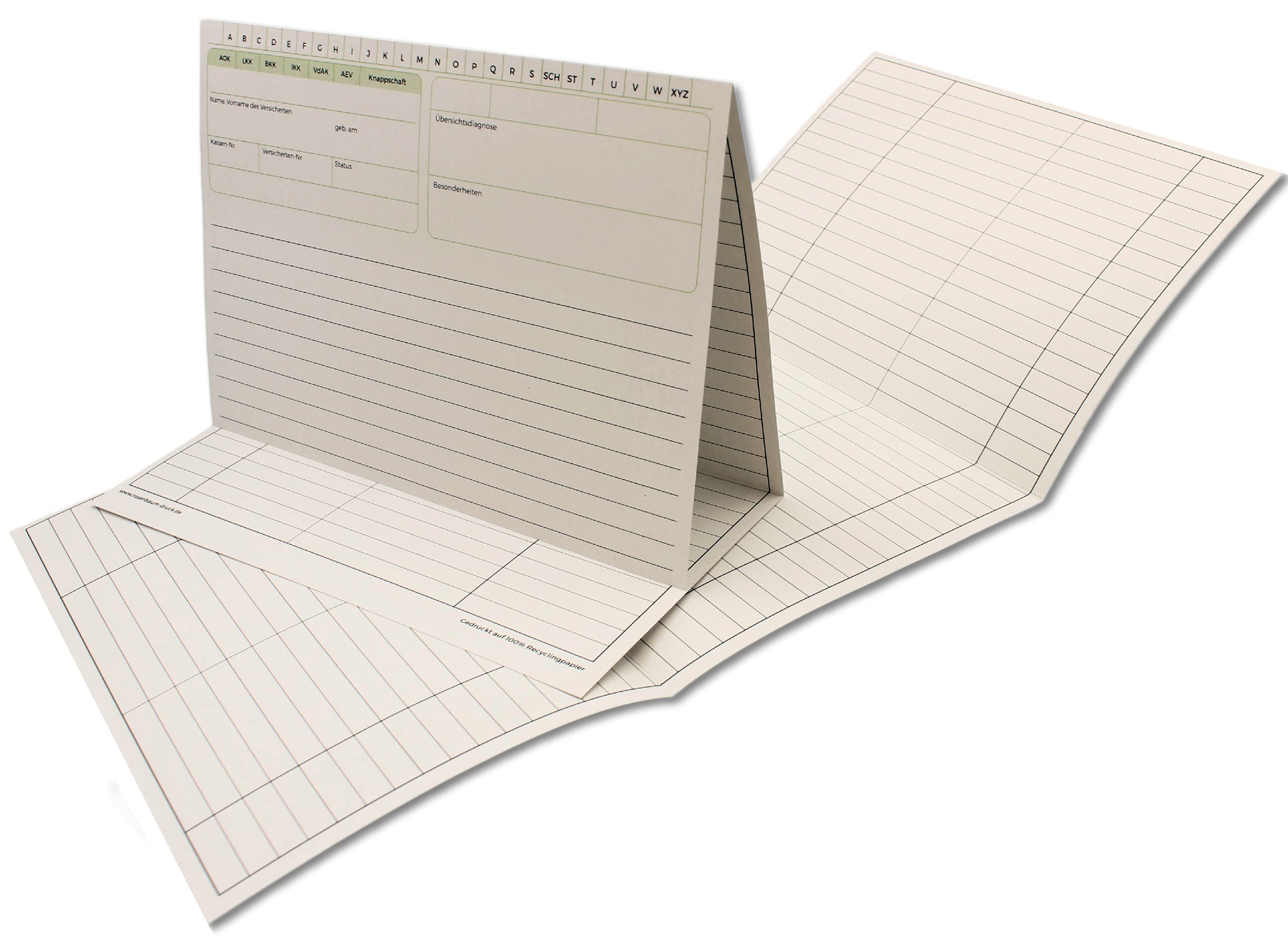 Patient Files Pack of 100 Sustainable Card Index Pockets for Doctors, Practices, Physiotherapy, DIN A5+, 190 g/m² Recycling, Colour: White, in Practical Box