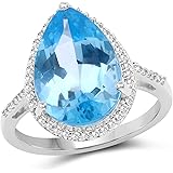 925 Sterling Silver Genuine Swiss Blue Topaz and White Topaz Ring (6.76 Carat) Multiple Sizes