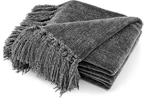 RECYCO Throw Blanket Soft Cozy Chenille Throw Blanket with Fringe Tassel for Couch Sofa Chair Bed Living Room Gift (Dark Gray, 50" x 60")