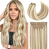 Lacer Clip In Hair Extensions Real Human Hair Soft Virgin Light Brown Highlighted Platinum Blonde Human Hair Clip in Extensions Thick Full Head 120g 7 Pieces 18 Inch