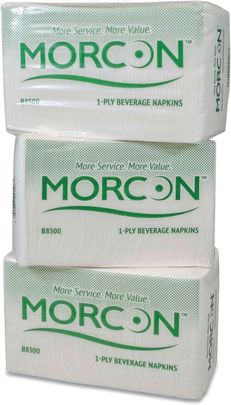 Morcon BEVERAGE NAPKIN, 9 X 9/4, WHITE, 500/PACK, 8 PACKS/CARTON