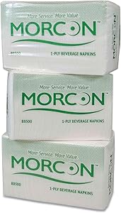 Morcon BEVERAGE NAPKIN, 9 X 9/4, WHITE, 500/PACK, 8 PACKS/CARTON