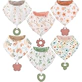 vuminbox Baby Bandana Drool Bibs 6-Pack and Teething Toys 6-Pack Made with 100% Organic Cotton, Absorbent and Soft Unisex