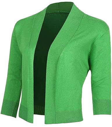 JOSSOIOJ Damen V-Ausschnitt Kurz-Strickweste Strickjacke 3/4 Ärmel Boleros für Damen