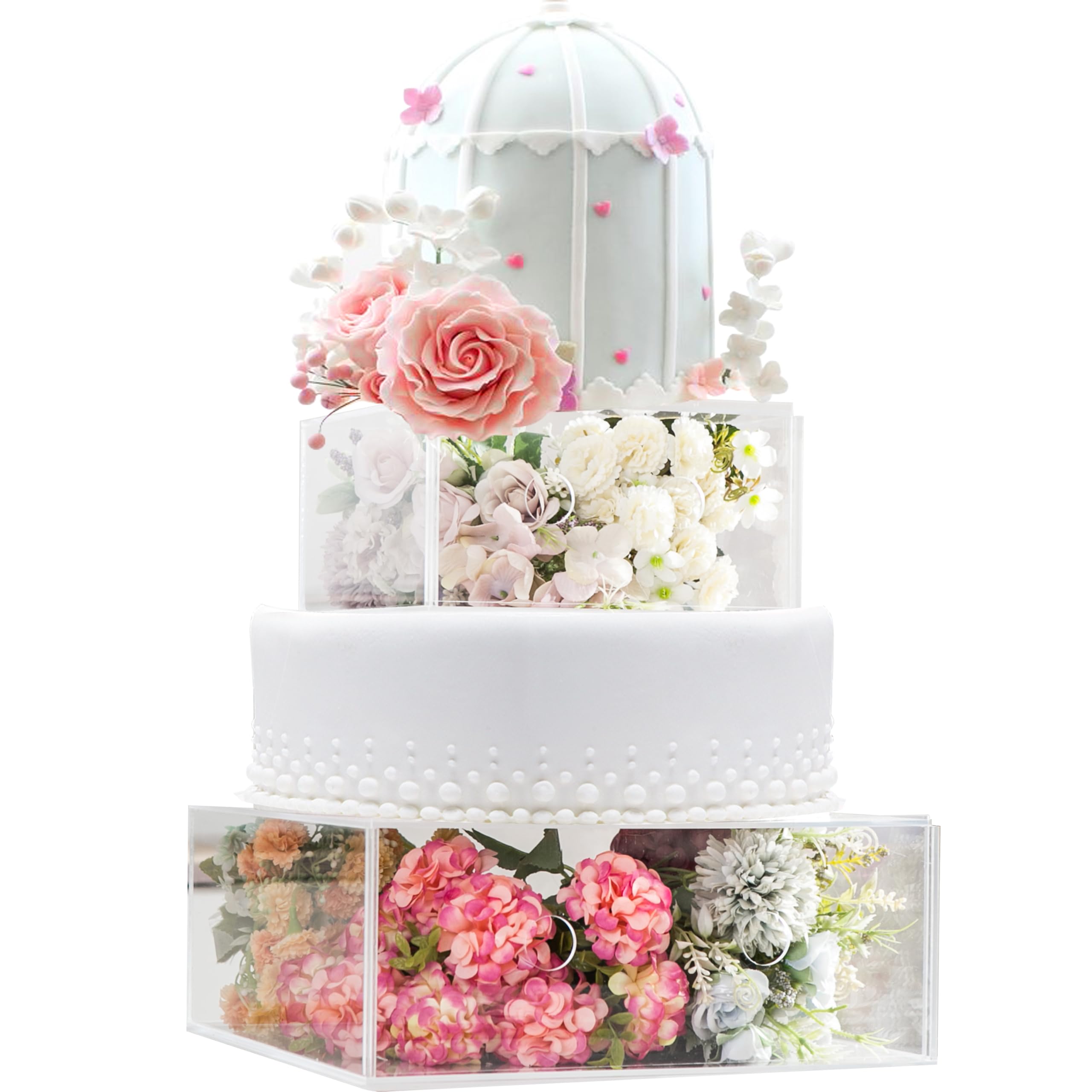 Photo 1 of **LARGE ONE IS CRACKED ON SIDE**HeiMma 2 Set Clear Acrylic Cake Stands for Dessert Table 12” and 8” Fillable Cake Box Risers for Buffet Table, Square Cake Stand for Wedding Birthday Party, bases para pastel,6 Sided